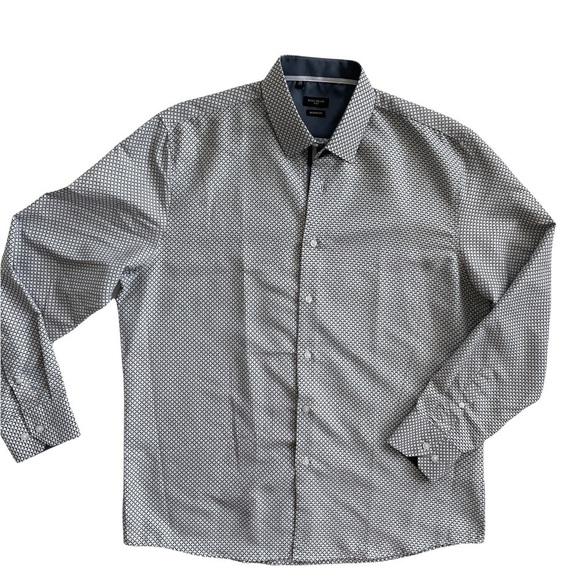 Rosso Milano Italy Modern Fit Allover Print Dress Shirt Gray XL 17.5 - Picture 2 of 6